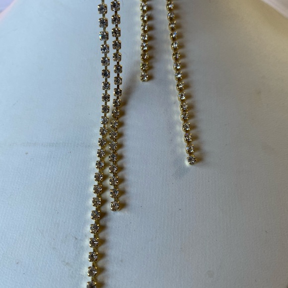 Shoulder Duster Gold Rhinestone 2 Strand Earring- Pierced/New-SALE - Picture 9 of 15